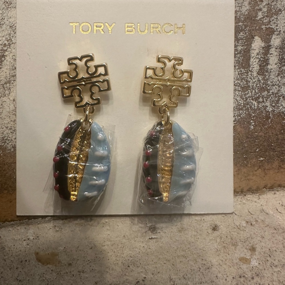 Tory Burch Gold and Light Blue Earrings